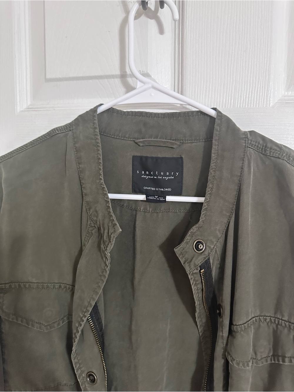 Sanctuary Utility Jacket M Army Green Frayed Hem Lyocell Military Lightweight - Picture 5 of 10